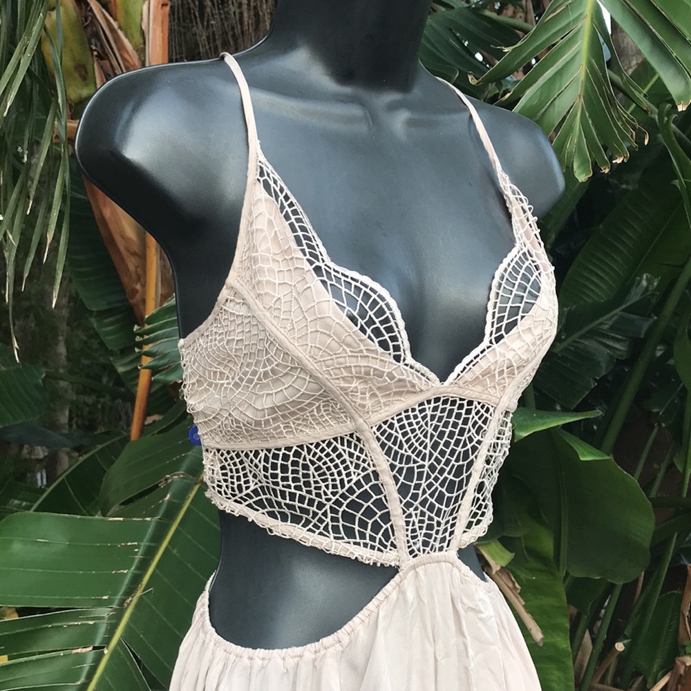 Crochet cut out corset asymmetric dress